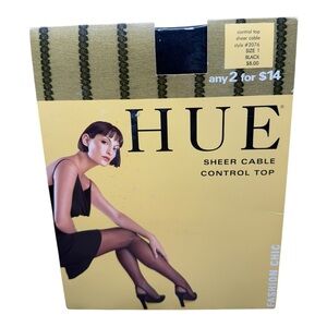HUE Sheer Cable Control Top Pantyhose #2076 Size 1 Black